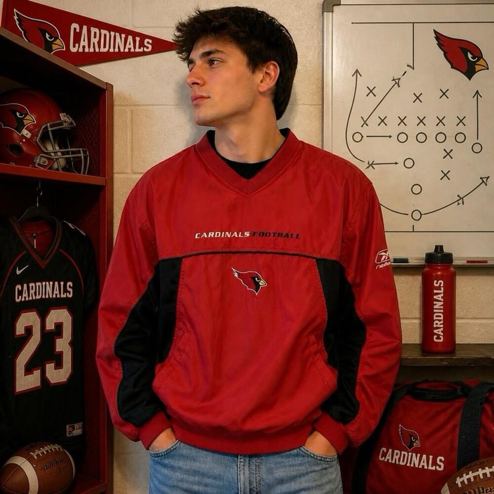 Reebok NFL Men’s Arizona Cardinals Football Windbreaker Jacket Black Red Sz M